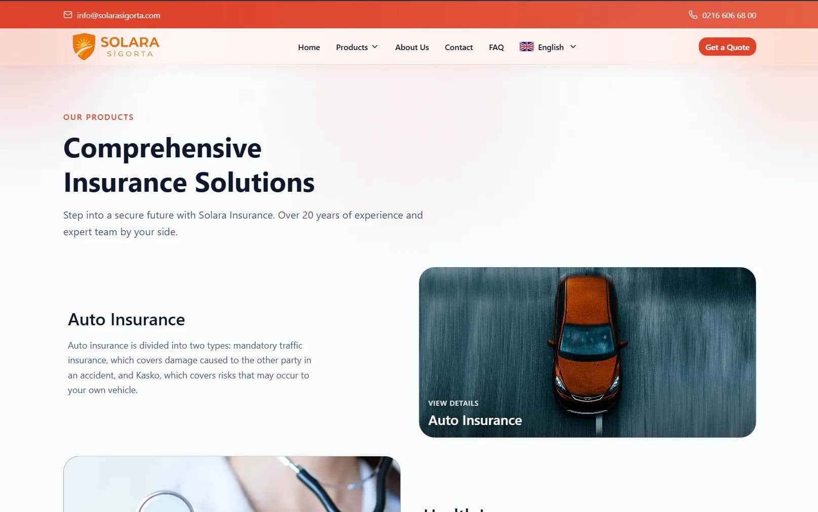 Solara Insurance website product page